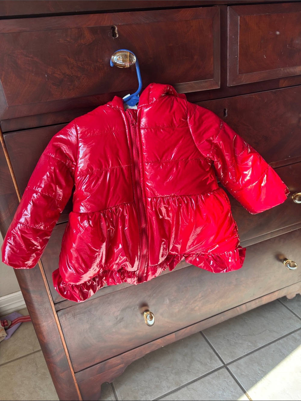 First Impressions Shiny Red Puffer Jacket with Hood